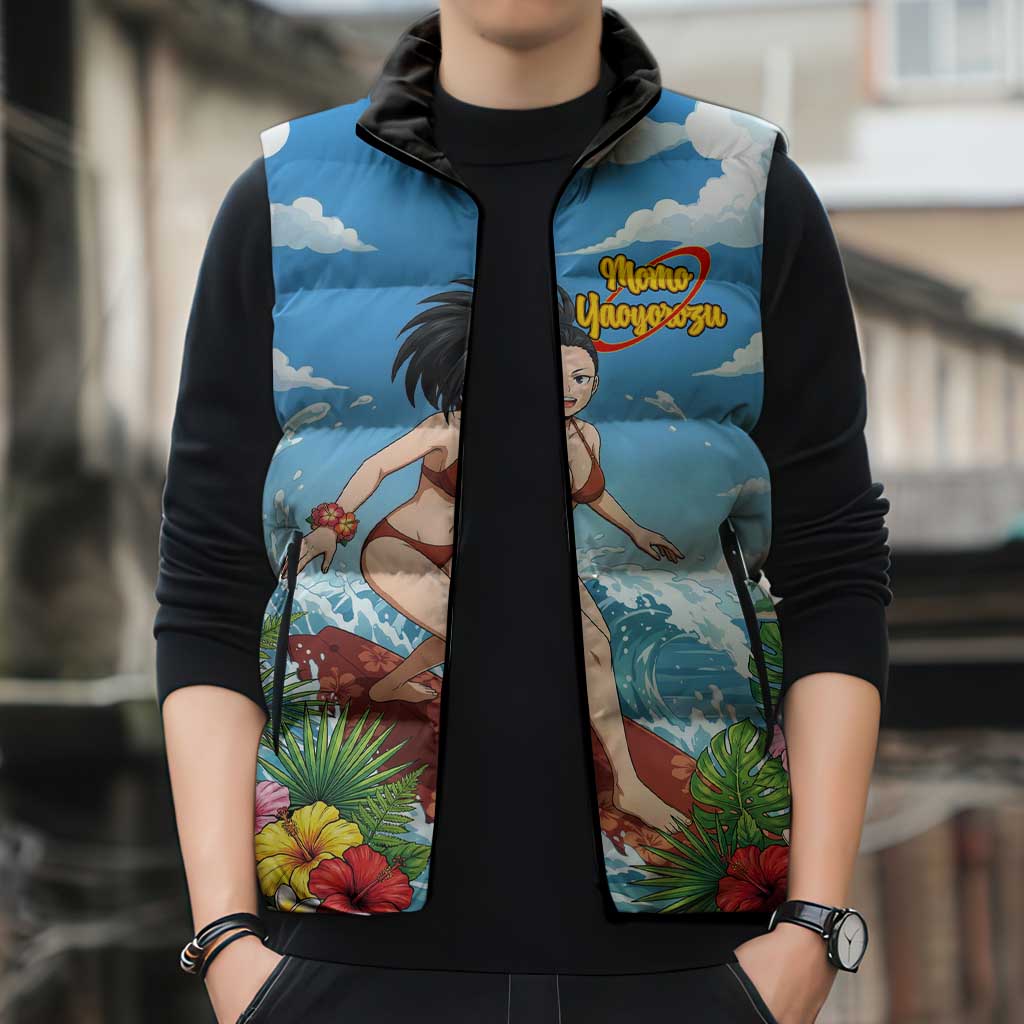Momo Yaoyorozu Summer Chill Sleeveless Puffer Jacket Tropical Anime Surf Adventure