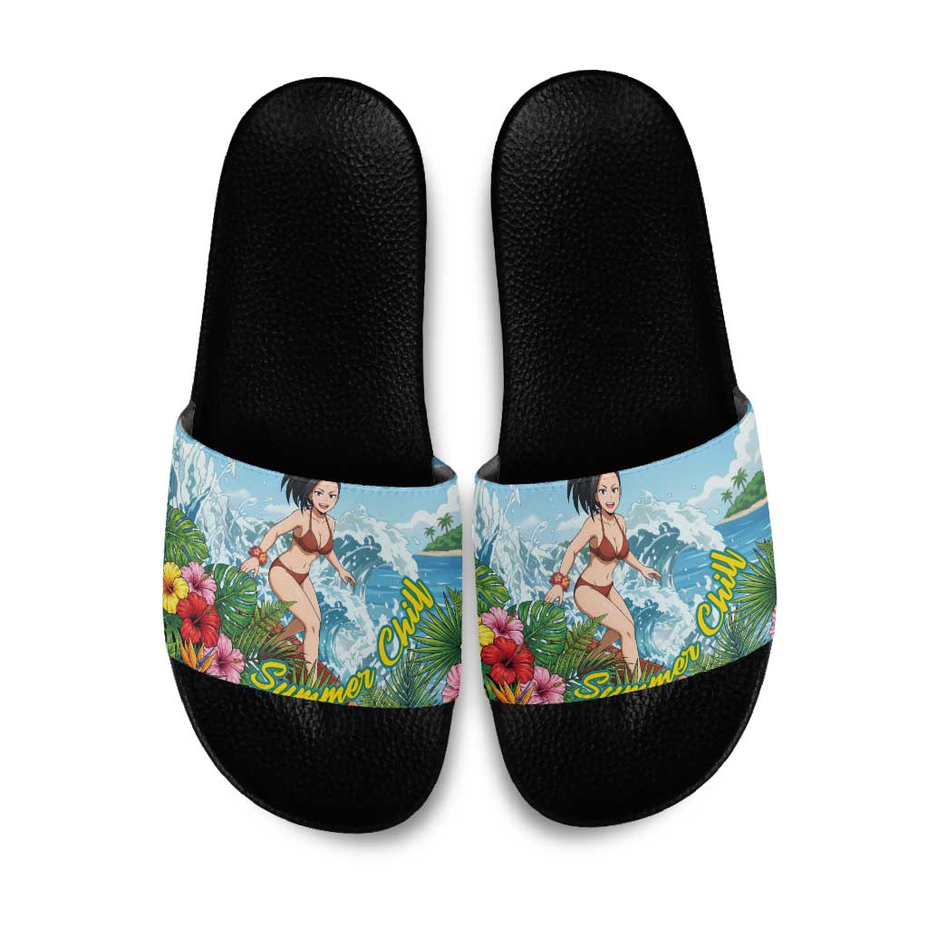 Momo Yaoyorozu Summer Chill Slide Sandals Tropical Anime Surf Adventure