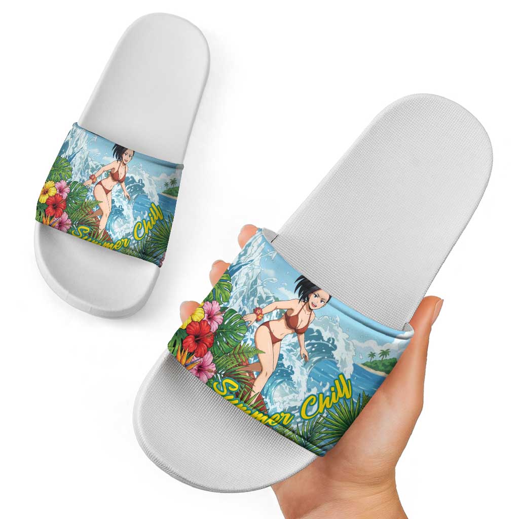Momo Yaoyorozu Summer Chill Slide Sandals Tropical Anime Surf Adventure