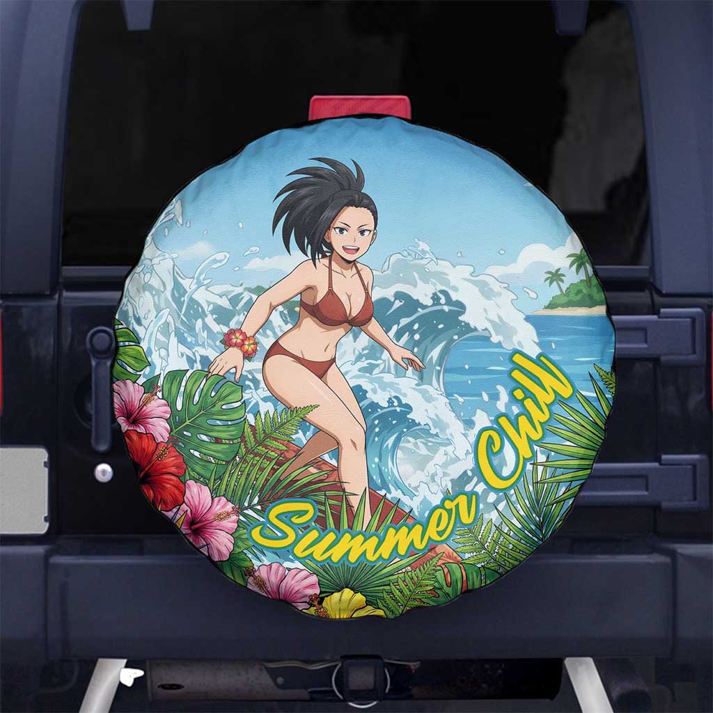 Momo Yaoyorozu Summer Chill Spare Tire Cover Tropical Anime Surf Adventure