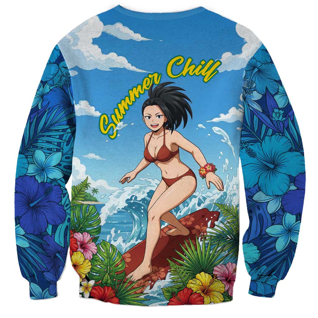 Momo Yaoyorozu Summer Chill Sweatshirt Tropical Anime Surf Adventure