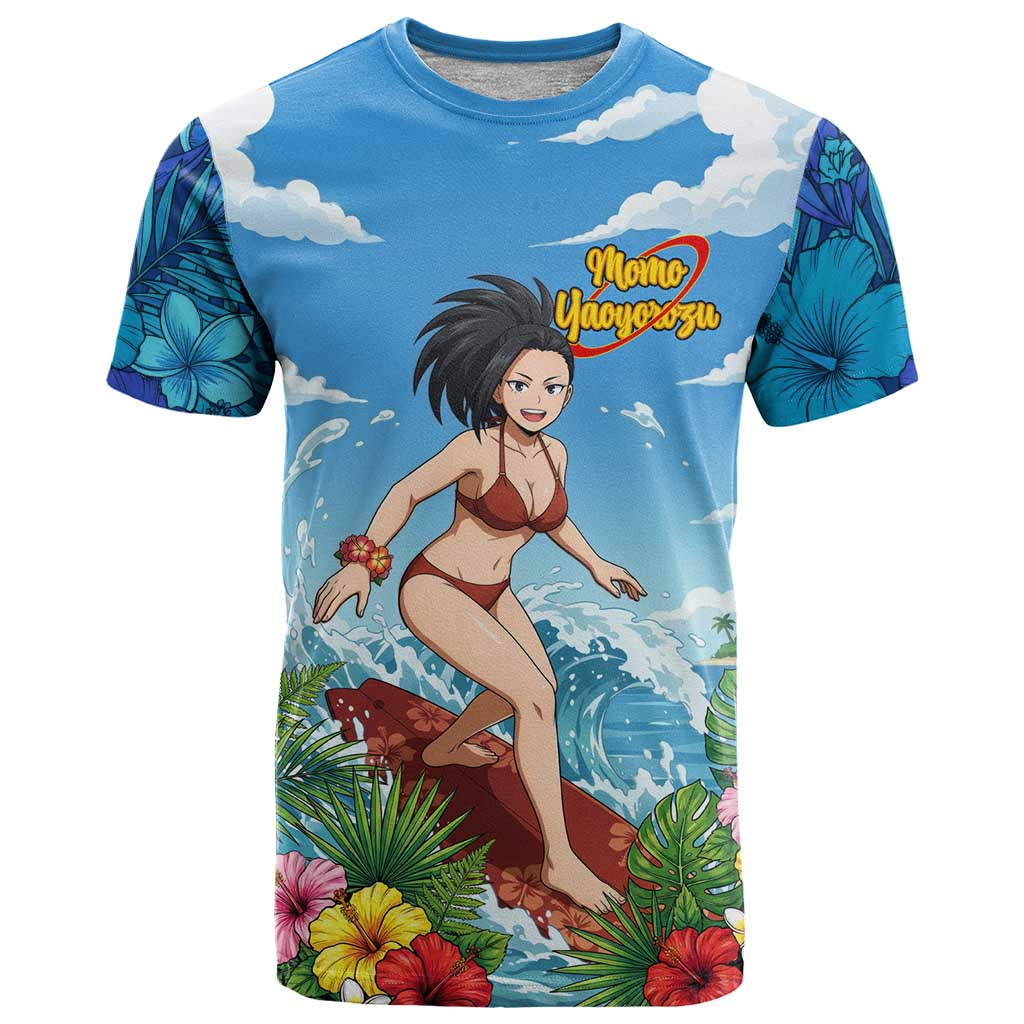 Momo Yaoyorozu Summer Chill T Shirt Tropical Anime Surf Adventure
