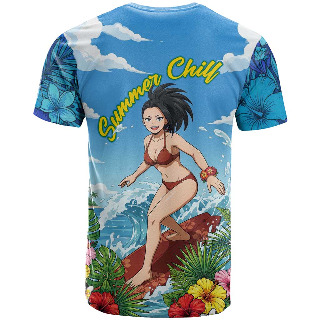 Momo Yaoyorozu Summer Chill T Shirt Tropical Anime Surf Adventure