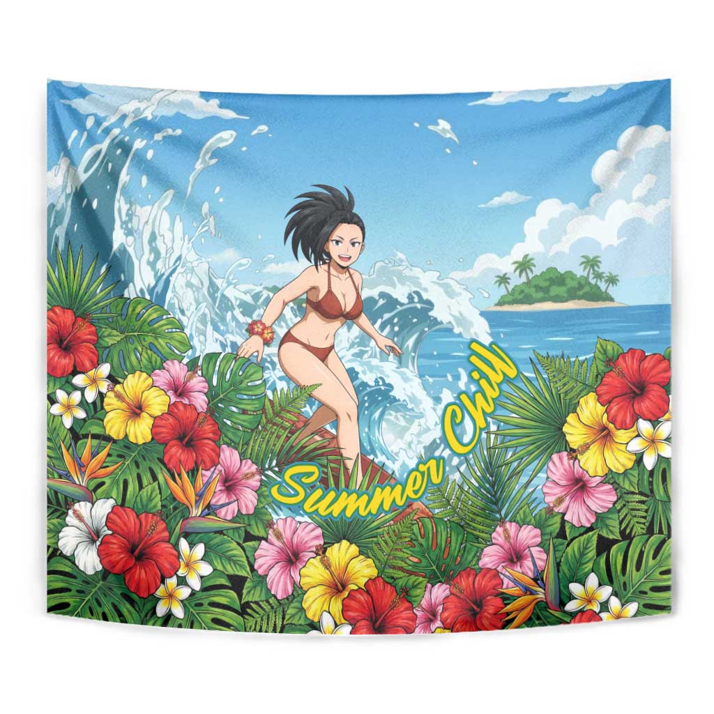 Momo Yaoyorozu Summer Chill Tapestry Tropical Anime Surf Adventure