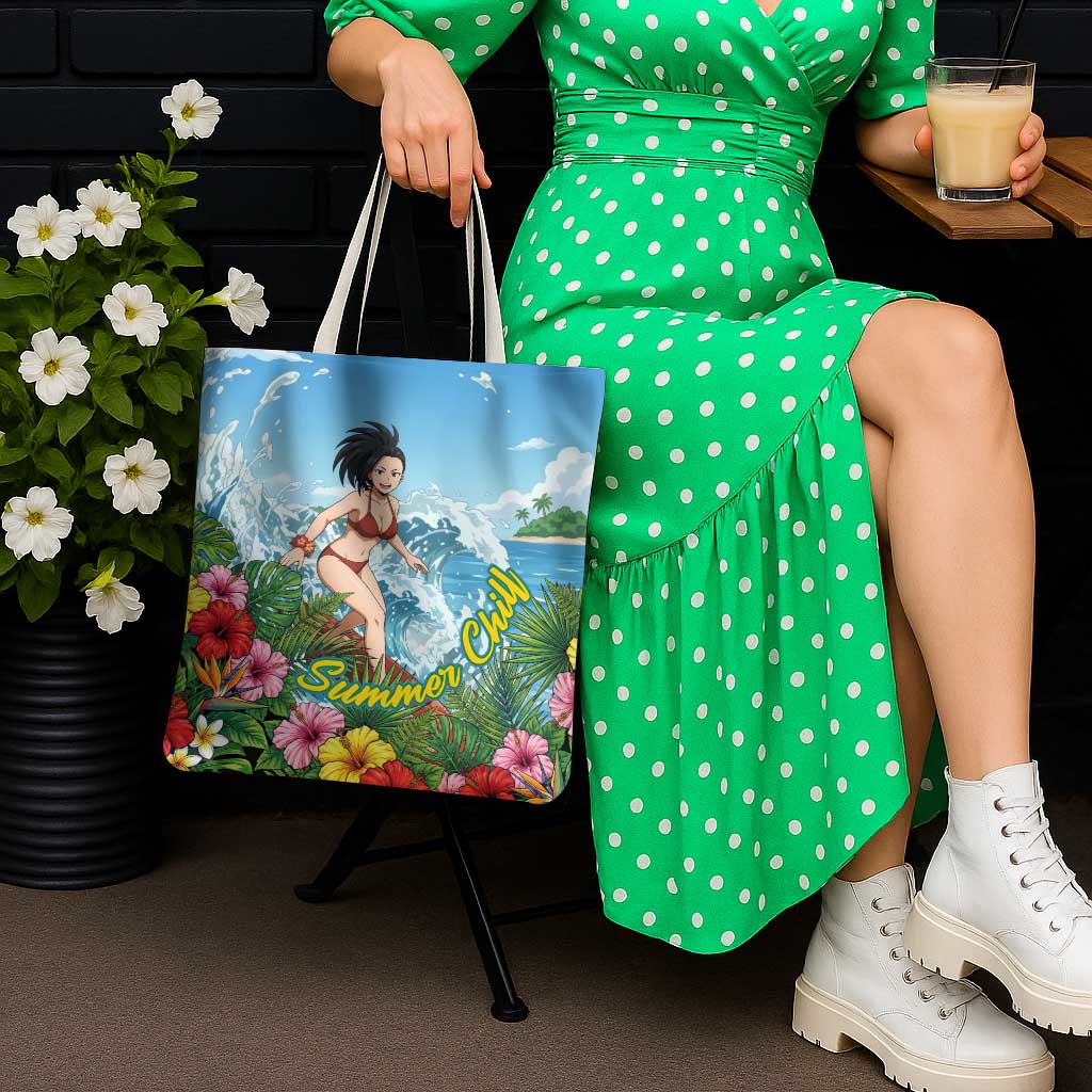 Momo Yaoyorozu Summer Chill Tote Bag Tropical Anime Surf Adventure