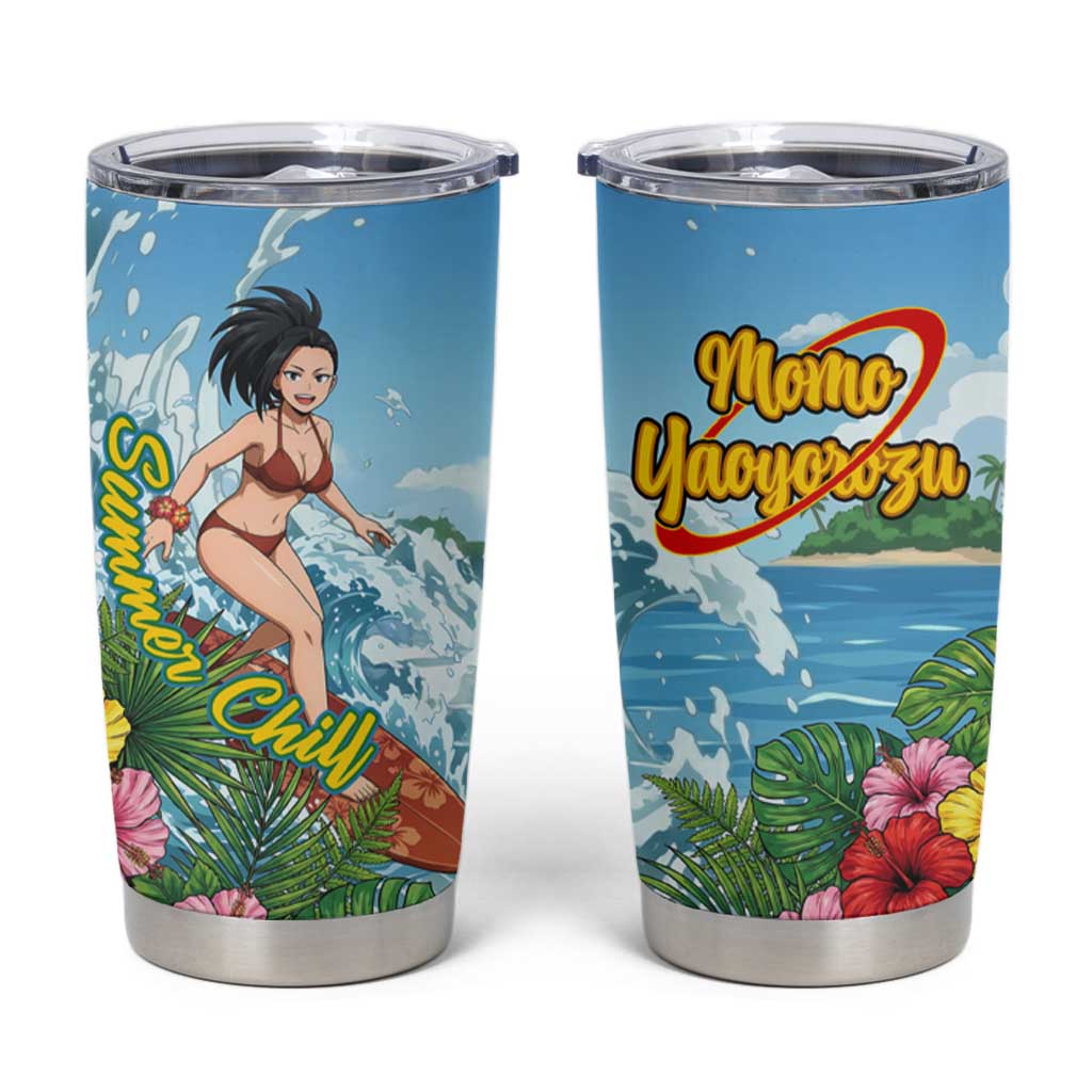 Momo Yaoyorozu Summer Chill Tumbler Cup Tropical Anime Surf Adventure