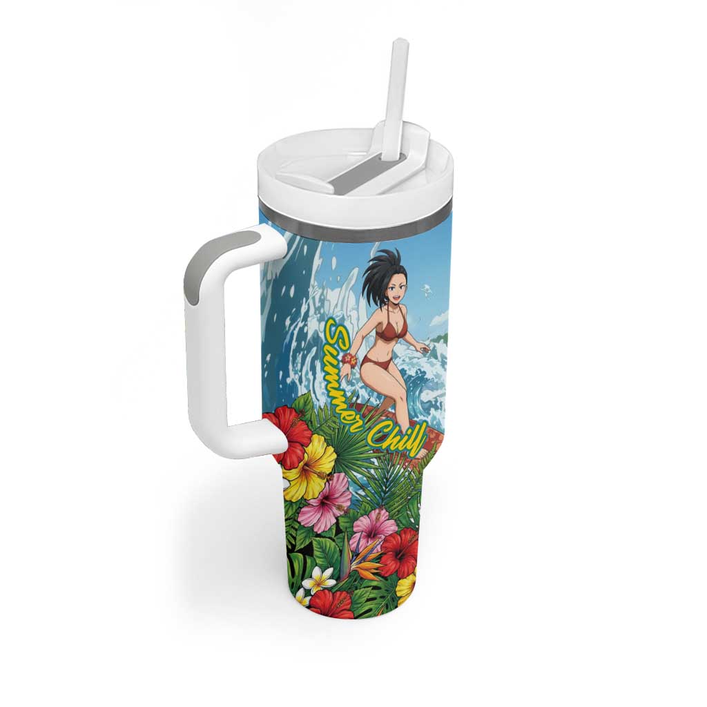 Momo Yaoyorozu Summer Chill Tumbler With Handle Tropical Anime Surf Adventure