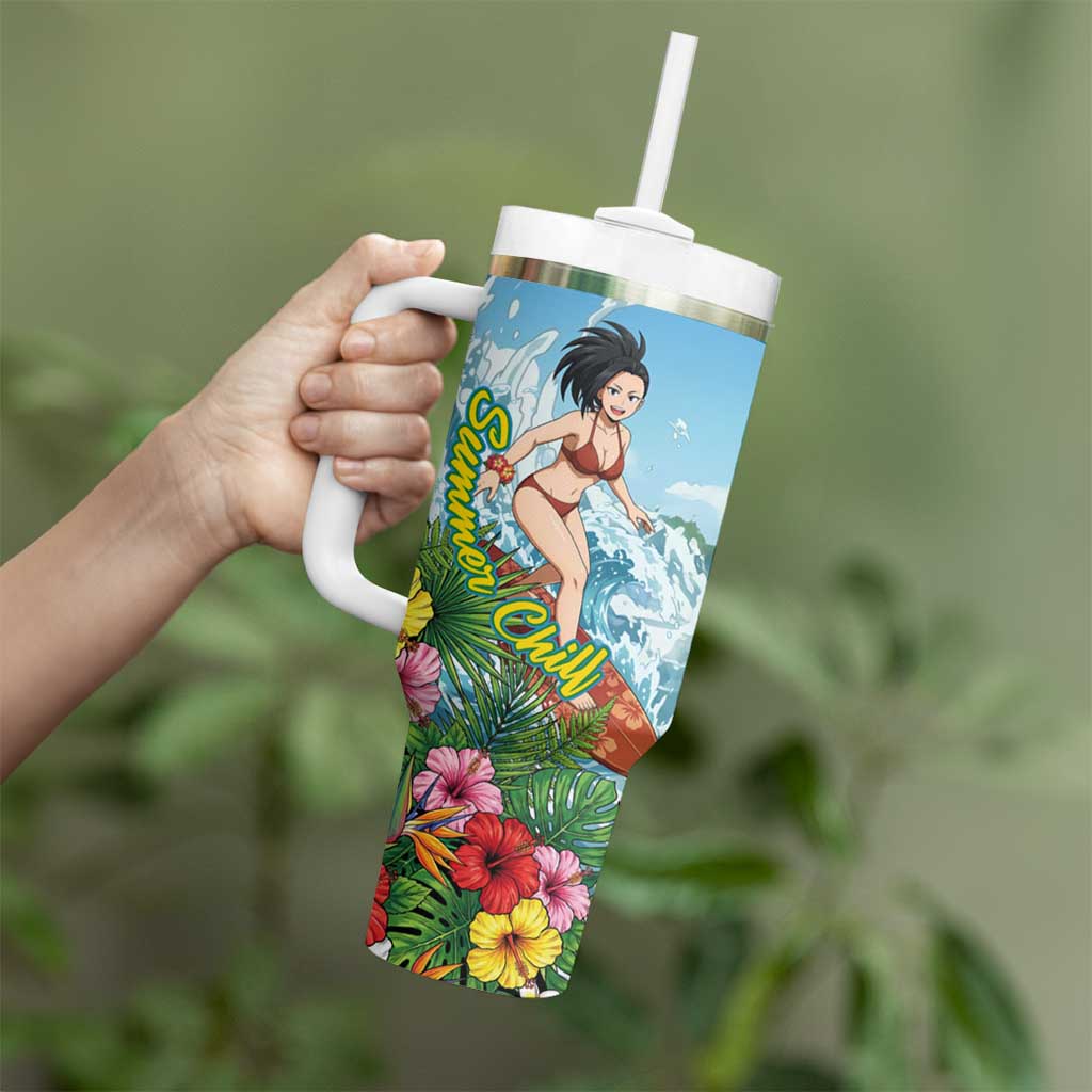 Momo Yaoyorozu Summer Chill Tumbler With Handle Tropical Anime Surf Adventure