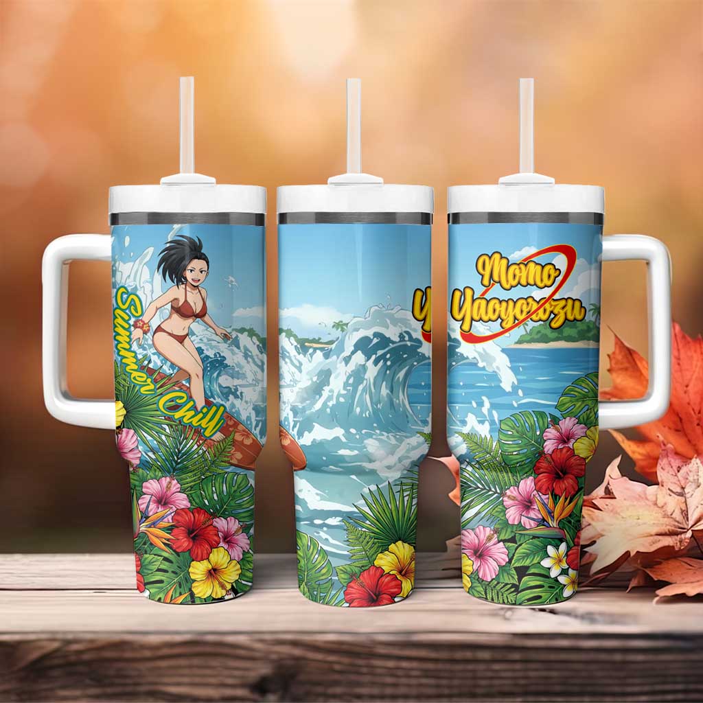 Momo Yaoyorozu Summer Chill Tumbler With Handle Tropical Anime Surf Adventure