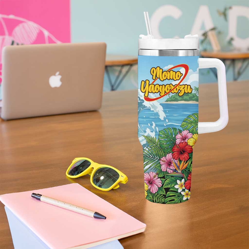 Momo Yaoyorozu Summer Chill Tumbler With Handle Tropical Anime Surf Adventure