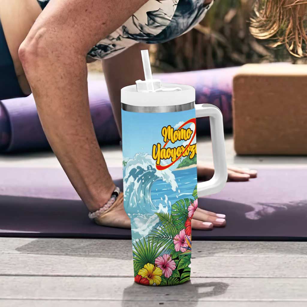 Momo Yaoyorozu Summer Chill Tumbler With Handle Tropical Anime Surf Adventure