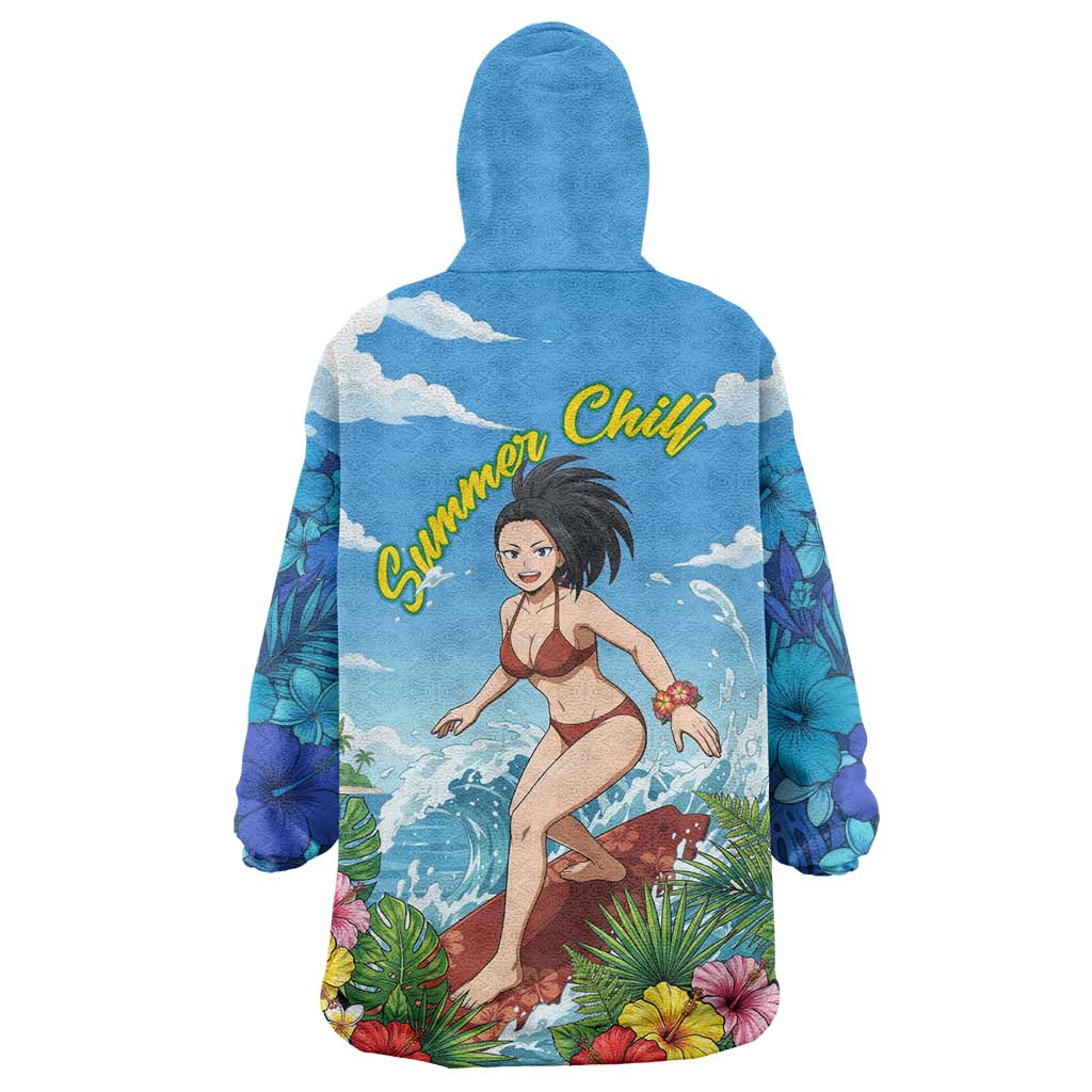 Momo Yaoyorozu Summer Chill Wearable Blanket Hoodie Tropical Anime Surf Adventure