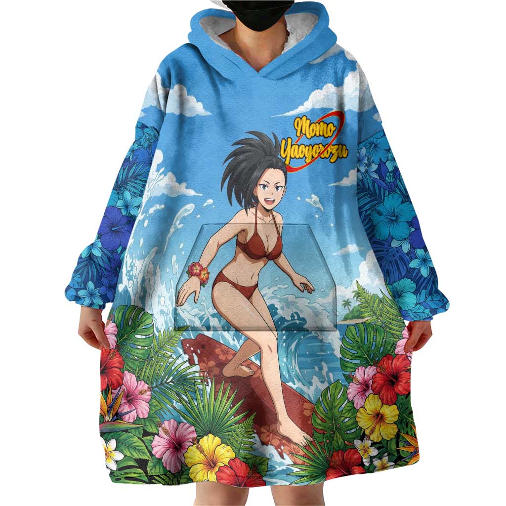 Momo Yaoyorozu Summer Chill Wearable Blanket Hoodie Tropical Anime Surf Adventure