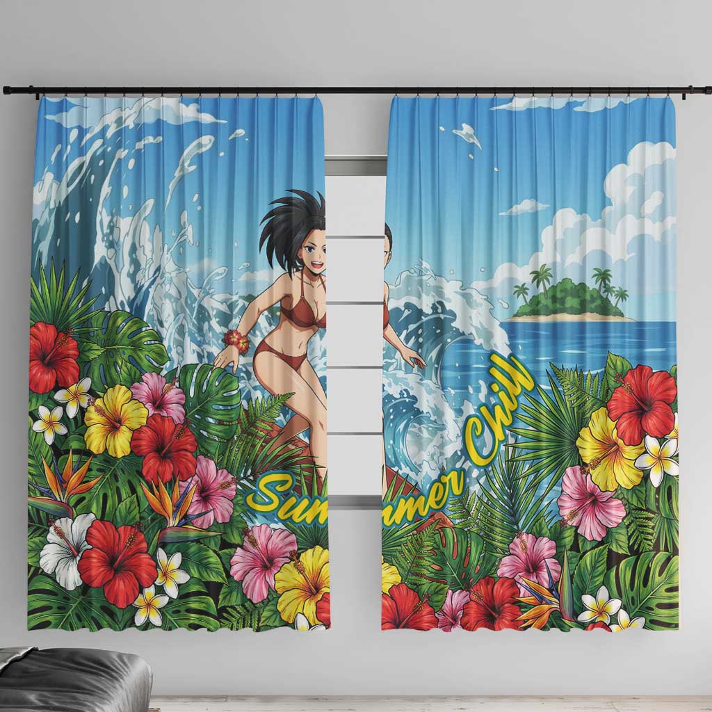 Momo Yaoyorozu Summer Chill Window Curtain Tropical Anime Surf Adventure