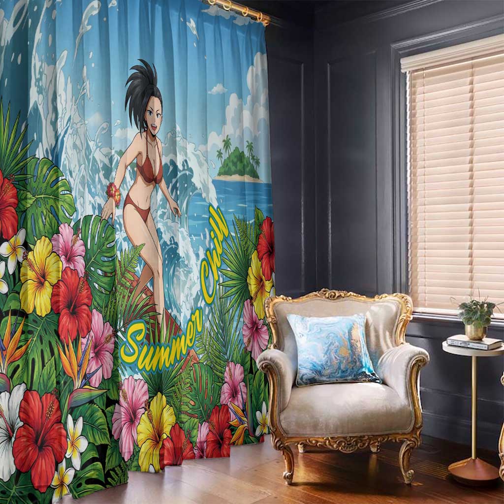 Momo Yaoyorozu Summer Chill Window Curtain Tropical Anime Surf Adventure