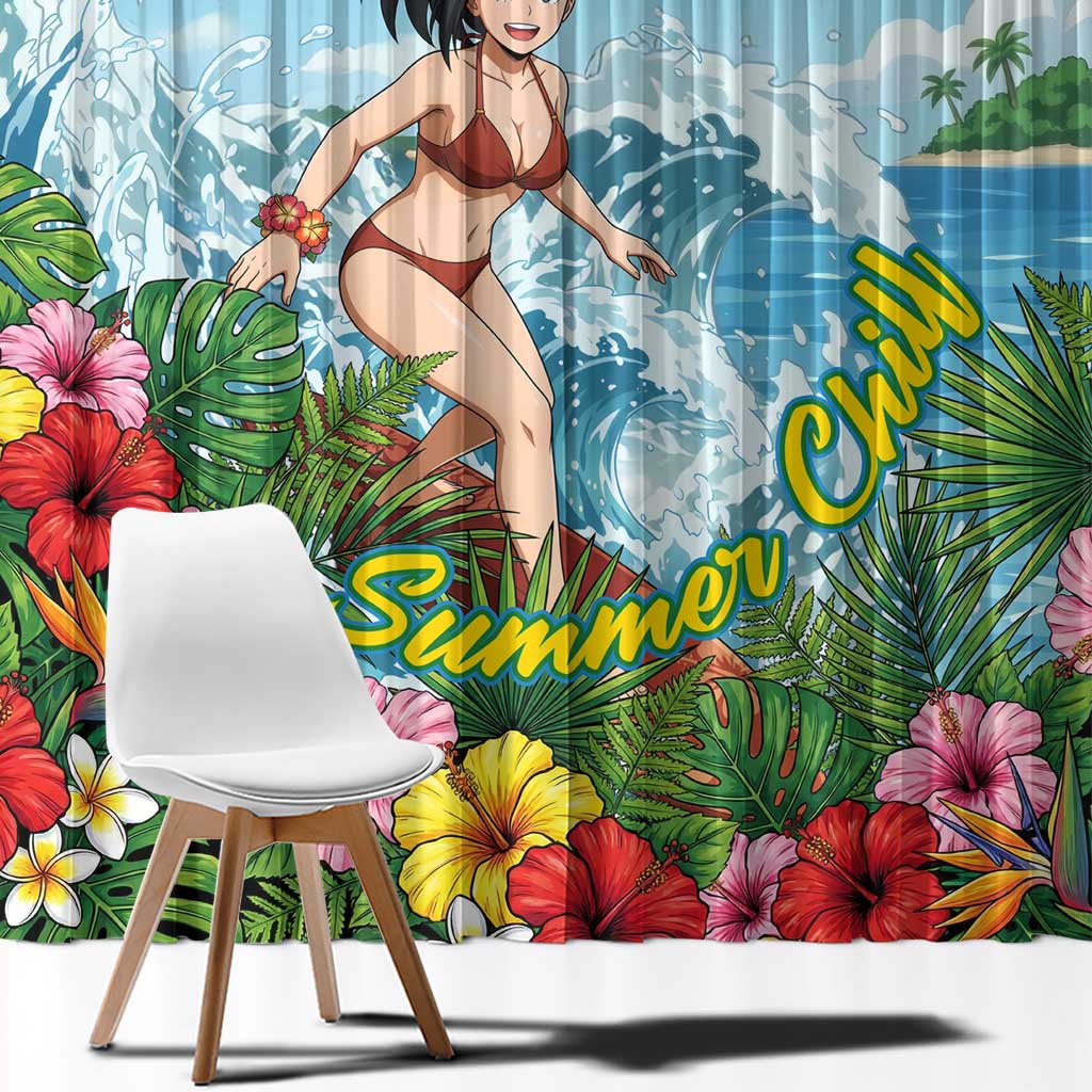 Momo Yaoyorozu Summer Chill Window Curtain Tropical Anime Surf Adventure