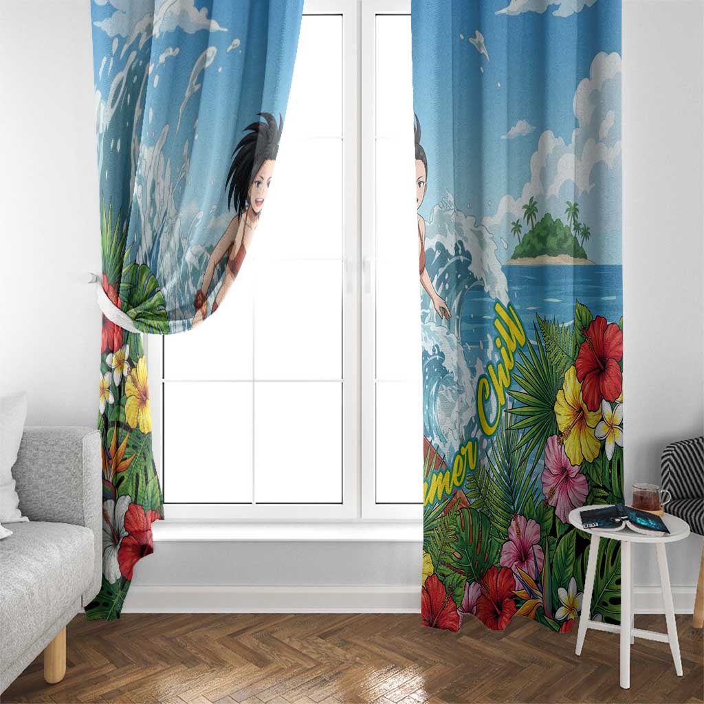 Momo Yaoyorozu Summer Chill Window Curtain Tropical Anime Surf Adventure