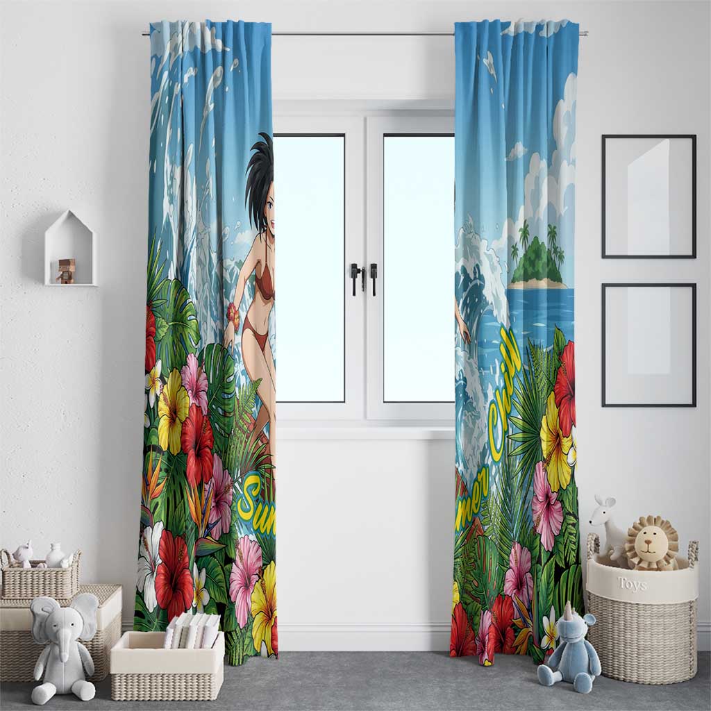 Momo Yaoyorozu Summer Chill Window Curtain Tropical Anime Surf Adventure