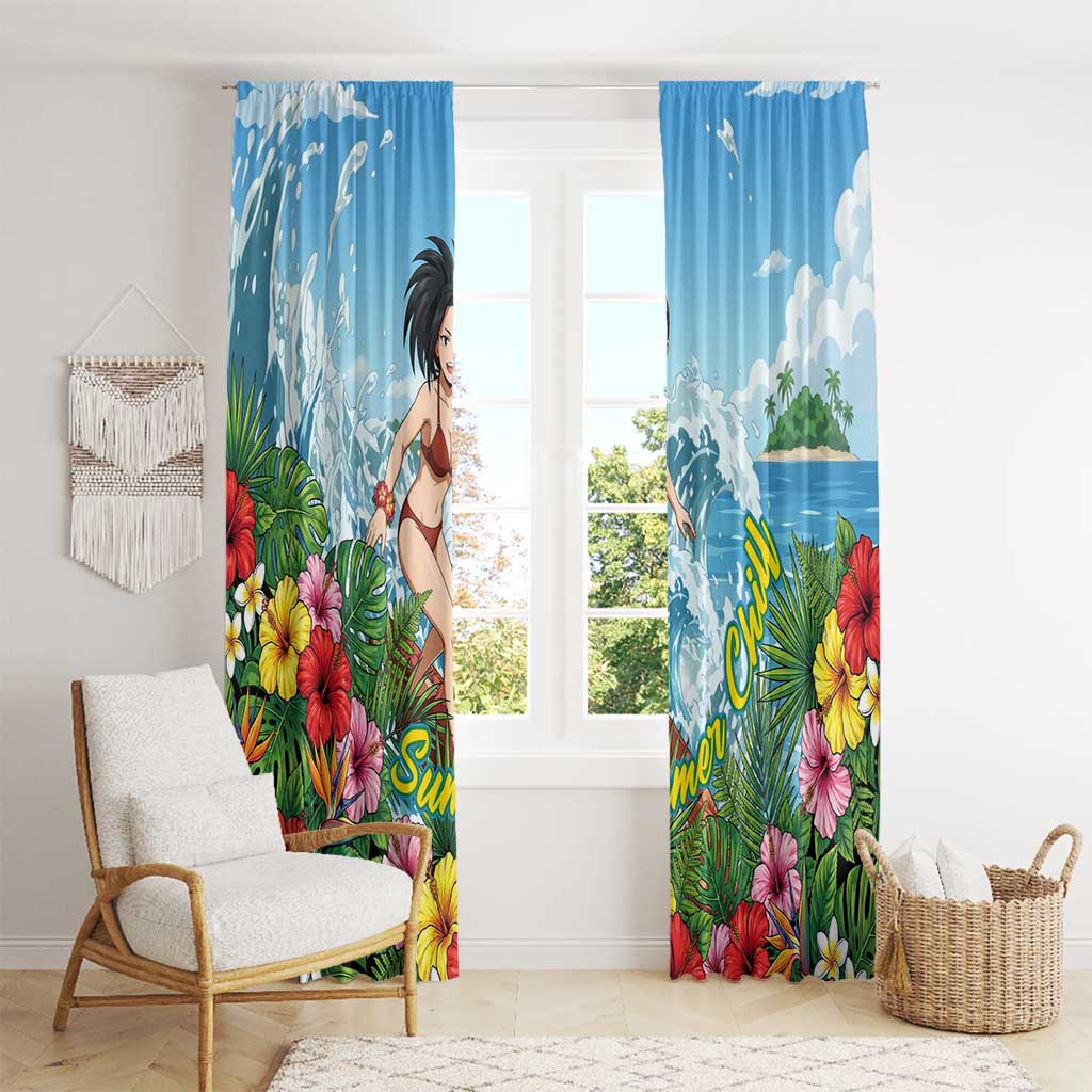 Momo Yaoyorozu Summer Chill Window Curtain Tropical Anime Surf Adventure