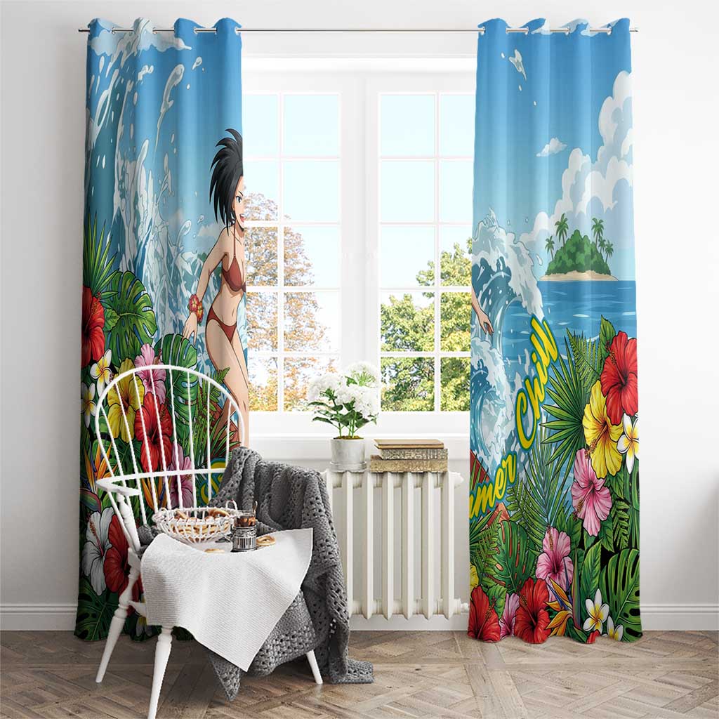 Momo Yaoyorozu Summer Chill Window Curtain Tropical Anime Surf Adventure