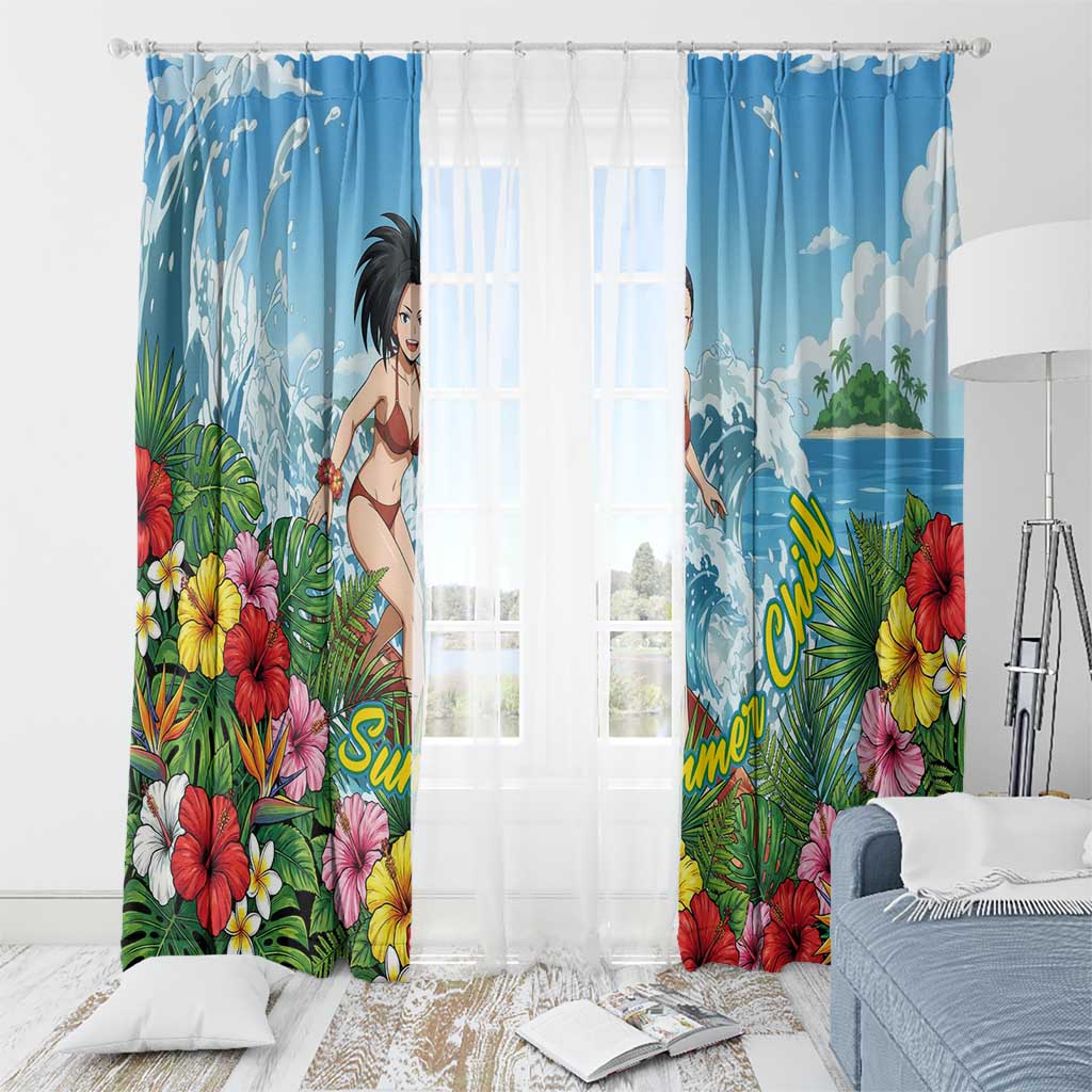 Momo Yaoyorozu Summer Chill Window Curtain Tropical Anime Surf Adventure