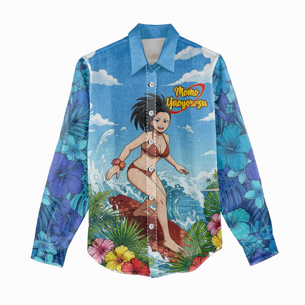 Momo Yaoyorozu Summer Chill Women Casual Shirt Tropical Anime Surf Adventure