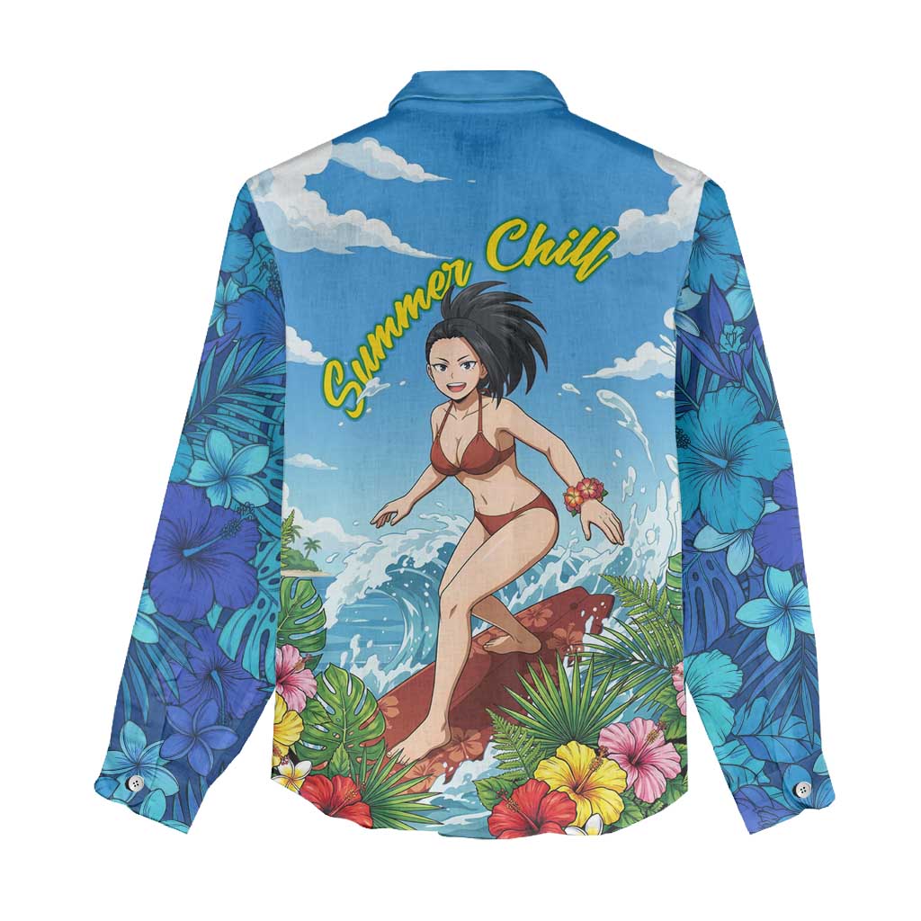 Momo Yaoyorozu Summer Chill Women Casual Shirt Tropical Anime Surf Adventure
