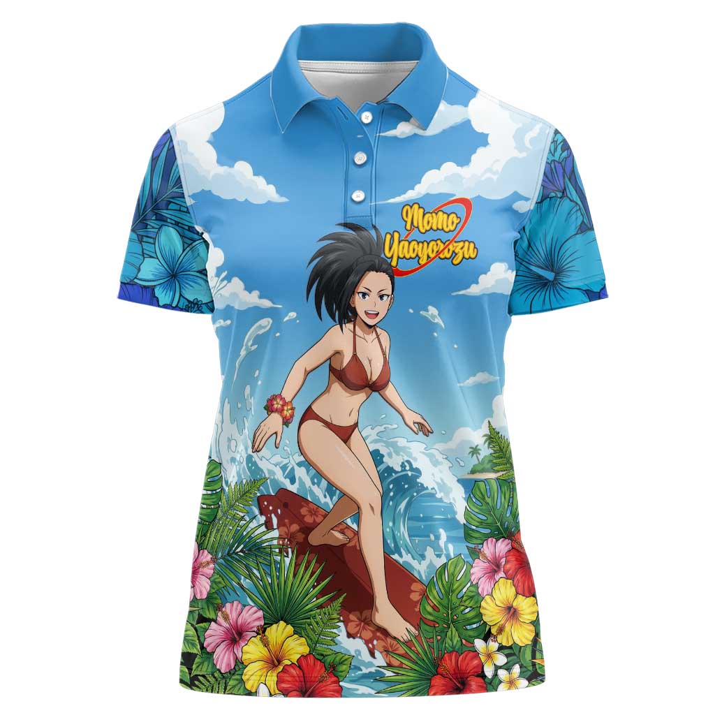 Momo Yaoyorozu Summer Chill Women Polo Shirt Tropical Anime Surf Adventure