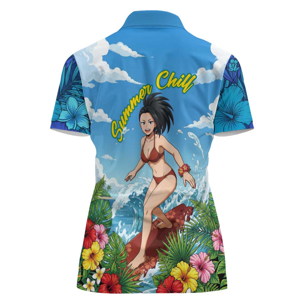 Momo Yaoyorozu Summer Chill Women Polo Shirt Tropical Anime Surf Adventure