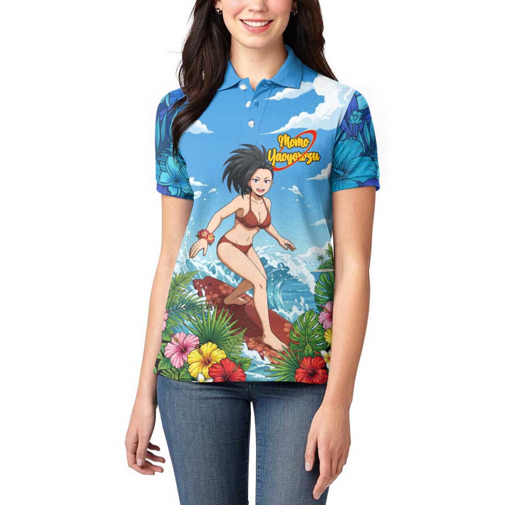 Momo Yaoyorozu Summer Chill Women Polo Shirt Tropical Anime Surf Adventure