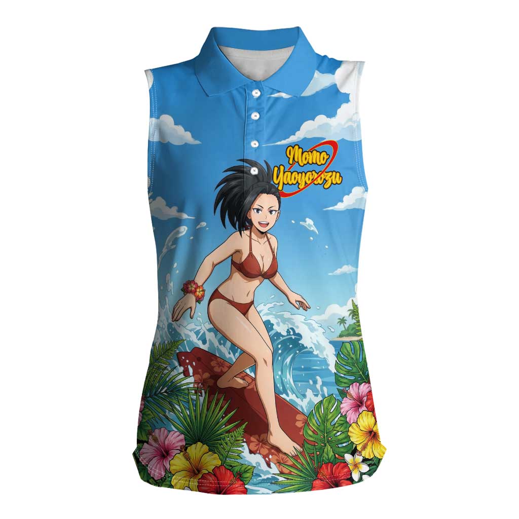 Momo Yaoyorozu Summer Chill Women Sleeveless Polo Shirt Tropical Anime Surf Adventure