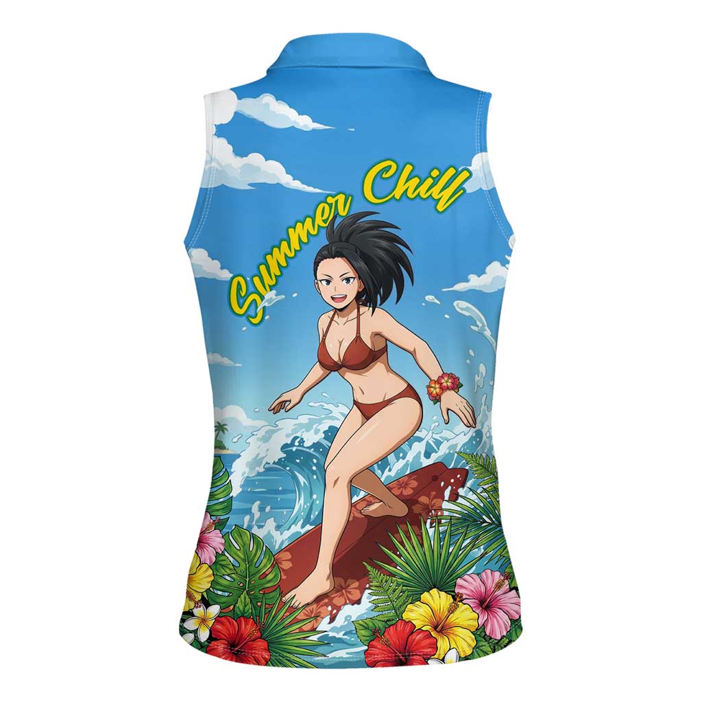 Momo Yaoyorozu Summer Chill Women Sleeveless Polo Shirt Tropical Anime Surf Adventure