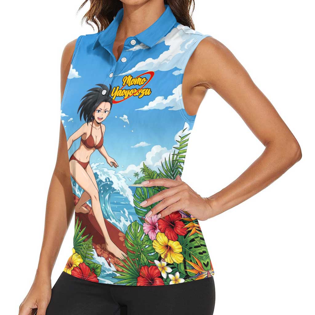 Momo Yaoyorozu Summer Chill Women Sleeveless Polo Shirt Tropical Anime Surf Adventure