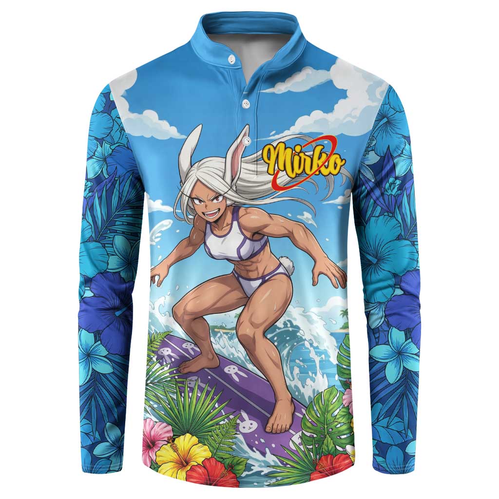 Mirko Summer Chill Button Sweatshirt Tropical Anime Surfing Power
