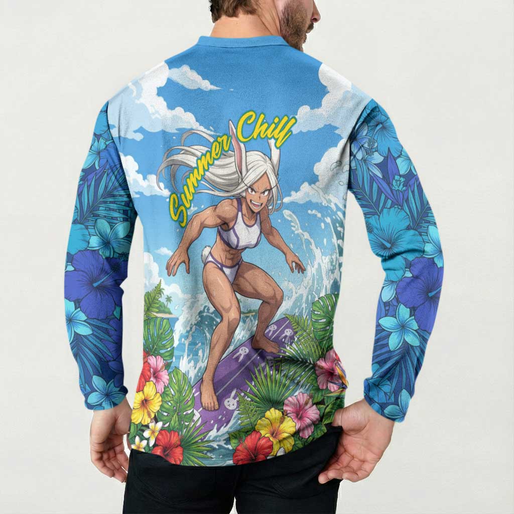 Mirko Summer Chill Button Sweatshirt Tropical Anime Surfing Power