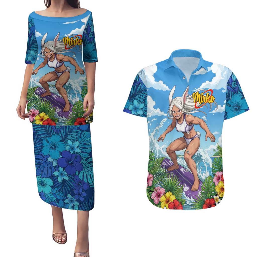 Mirko Summer Chill Couples Matching Puletasi and Hawaiian Shirt Tropical Anime Surfing Power