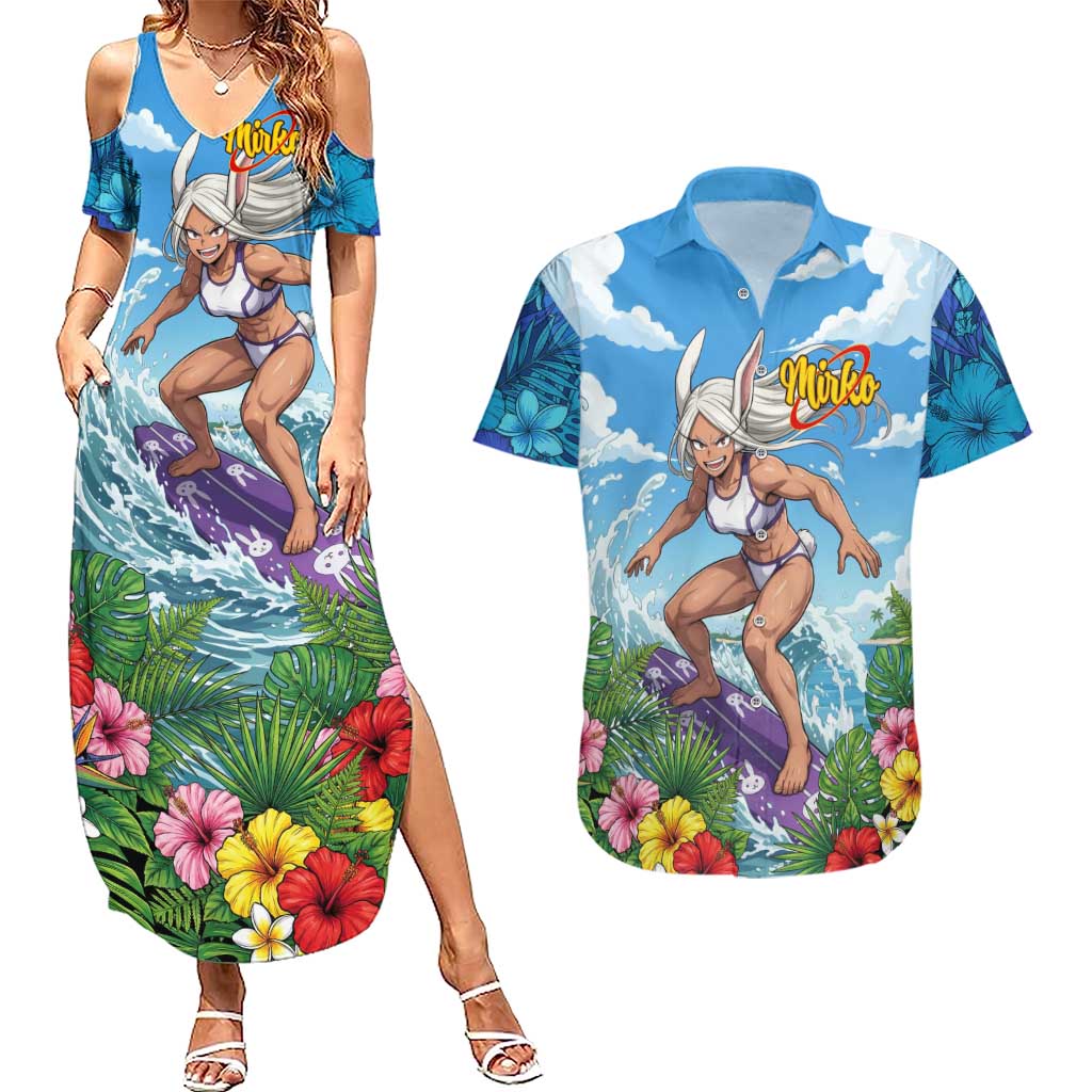 Mirko Summer Chill Couples Matching Summer Maxi Dress and Hawaiian Shirt Tropical Anime Surfing Power
