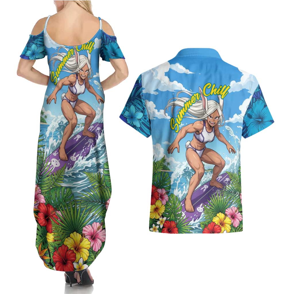 Mirko Summer Chill Couples Matching Summer Maxi Dress and Hawaiian Shirt Tropical Anime Surfing Power