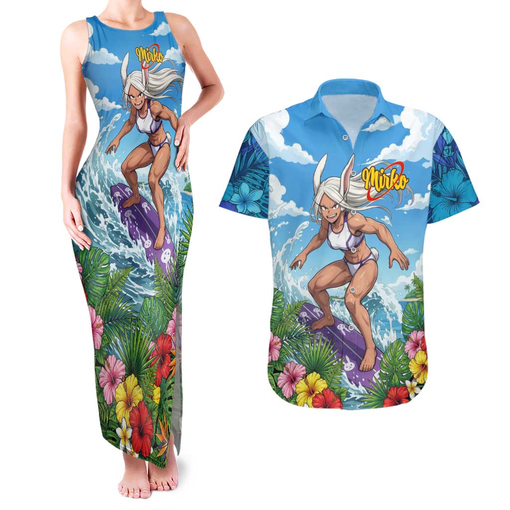 Mirko Summer Chill Couples Matching Tank Maxi Dress and Hawaiian Shirt Tropical Anime Surfing Power