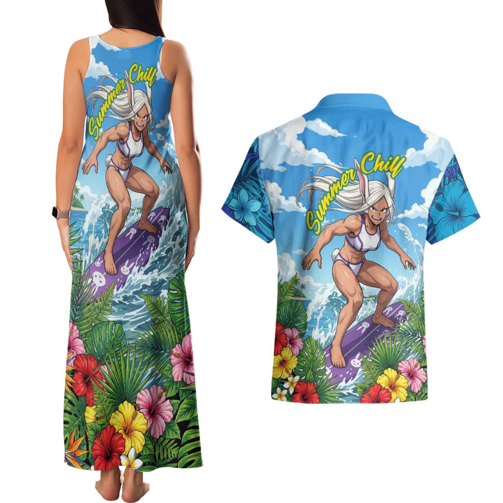 Mirko Summer Chill Couples Matching Tank Maxi Dress and Hawaiian Shirt Tropical Anime Surfing Power