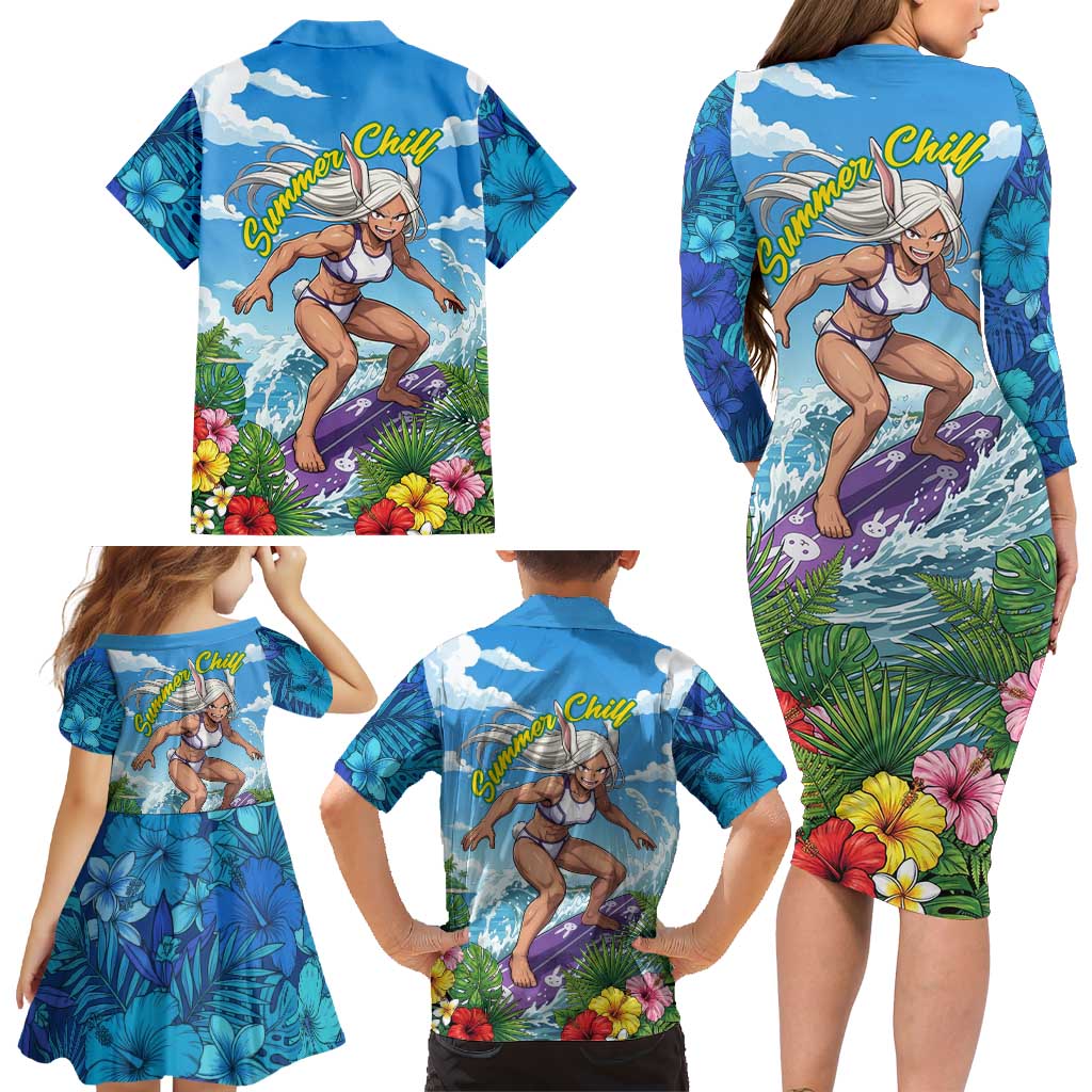 Mirko Summer Chill Family Matching Long Sleeve Bodycon Dress and Hawaiian Shirt Tropical Anime Surfing Power