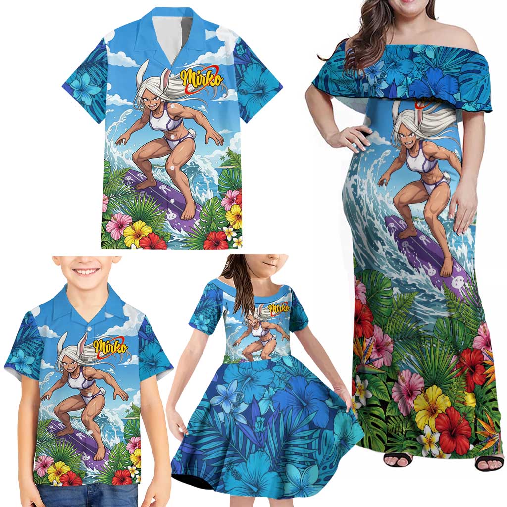 Mirko Summer Chill Family Matching Off Shoulder Maxi Dress and Hawaiian Shirt Tropical Anime Surfing Power