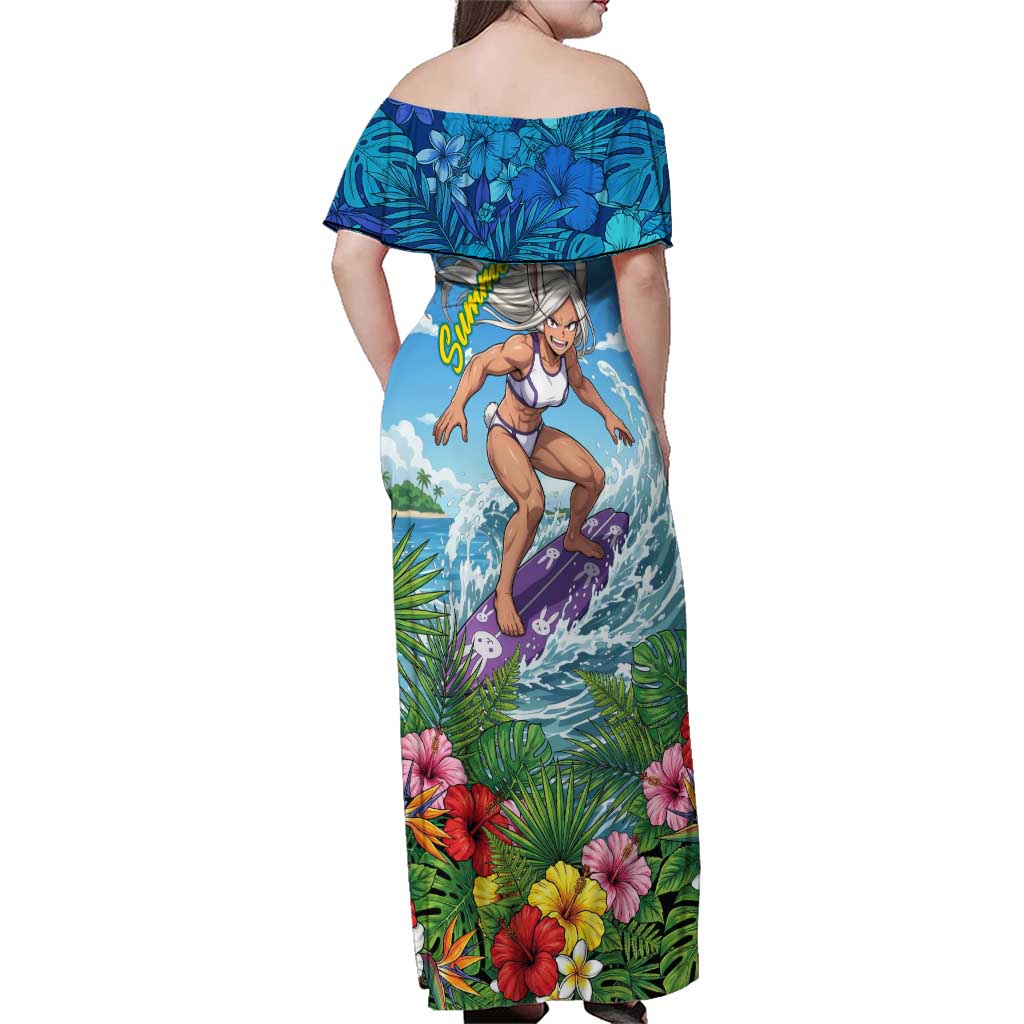 Mirko Summer Chill Family Matching Off Shoulder Maxi Dress and Hawaiian Shirt Tropical Anime Surfing Power