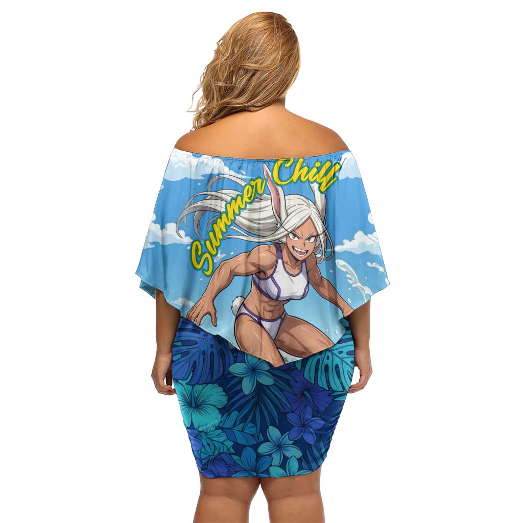 Mirko Summer Chill Family Matching Off Shoulder Short Dress and Hawaiian Shirt Tropical Anime Surfing Power
