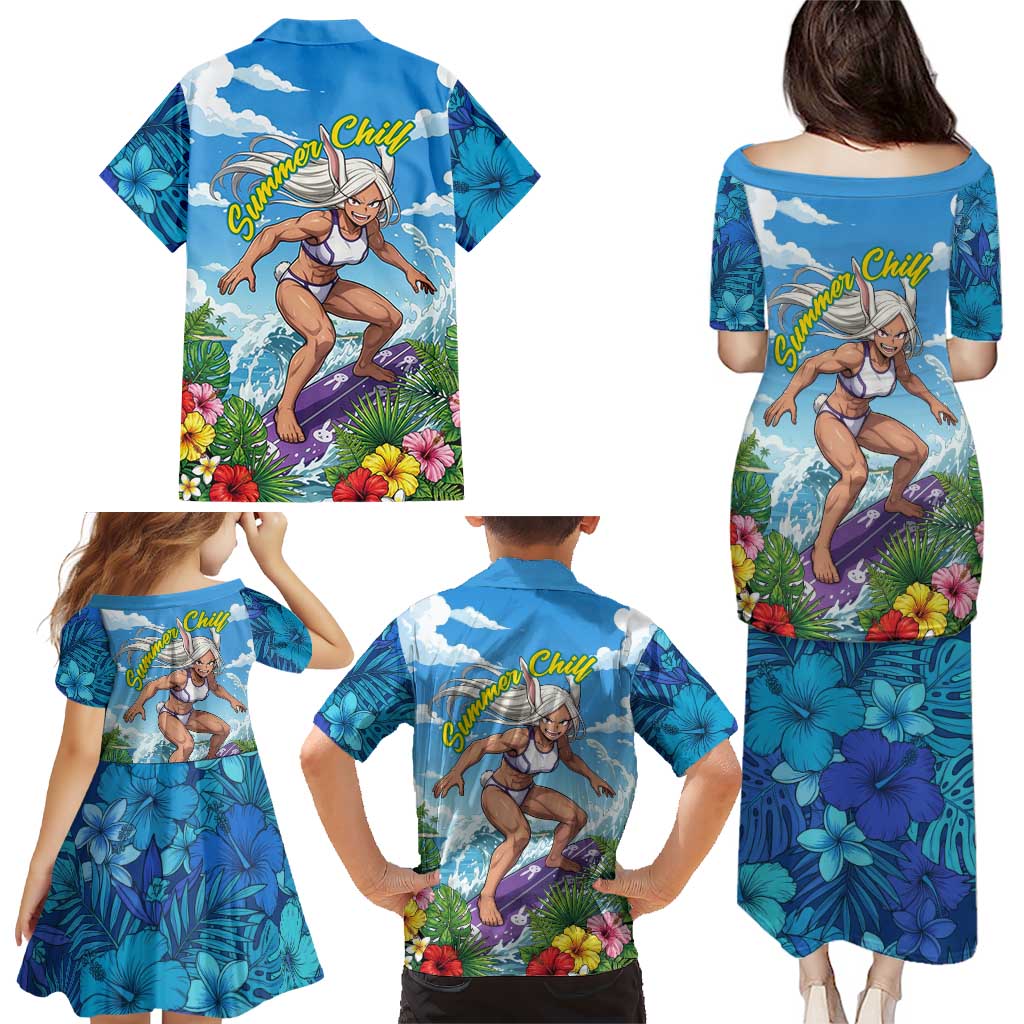 Mirko Summer Chill Family Matching Puletasi and Hawaiian Shirt Tropical Anime Surfing Power