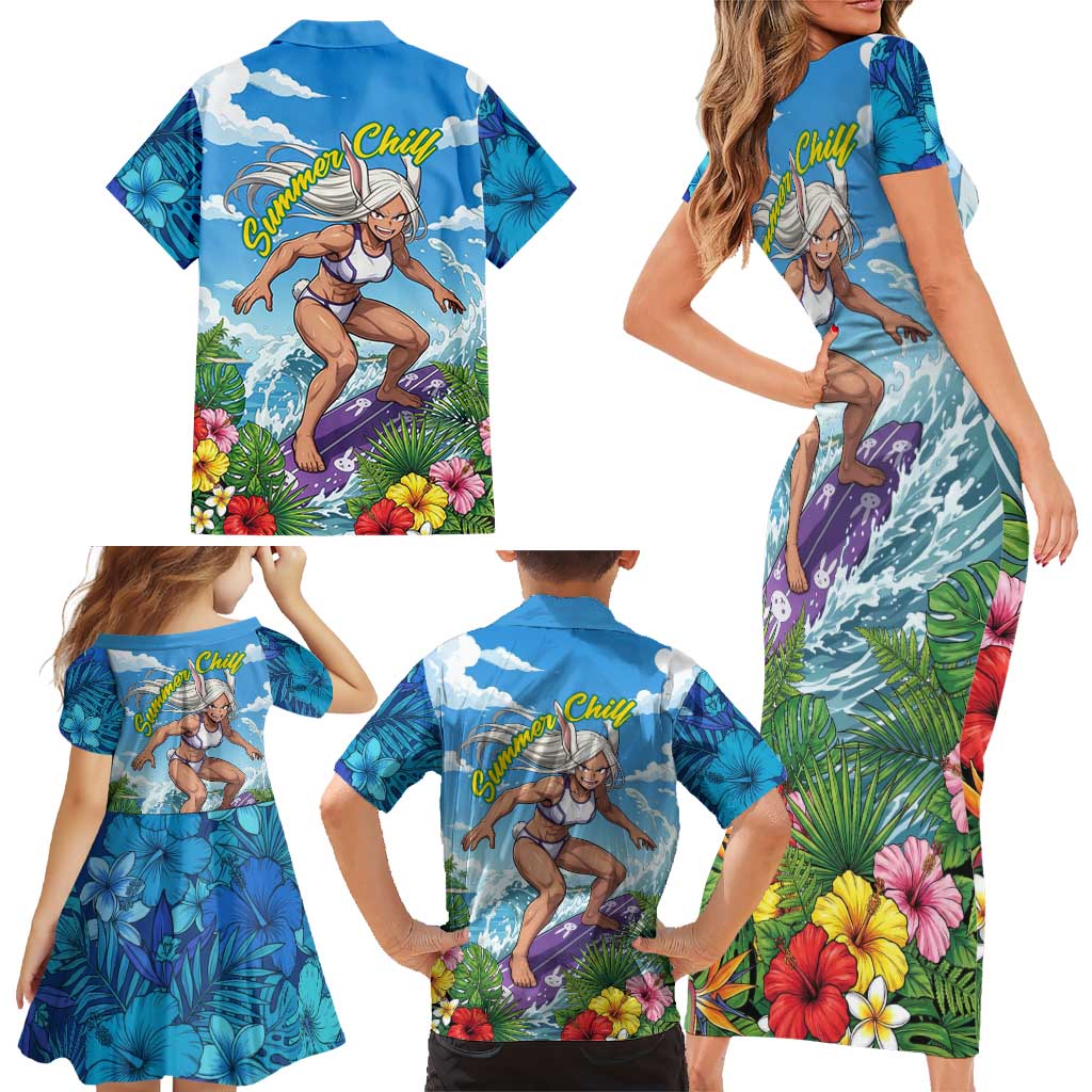 Mirko Summer Chill Family Matching Short Sleeve Bodycon Dress and Hawaiian Shirt Tropical Anime Surfing Power