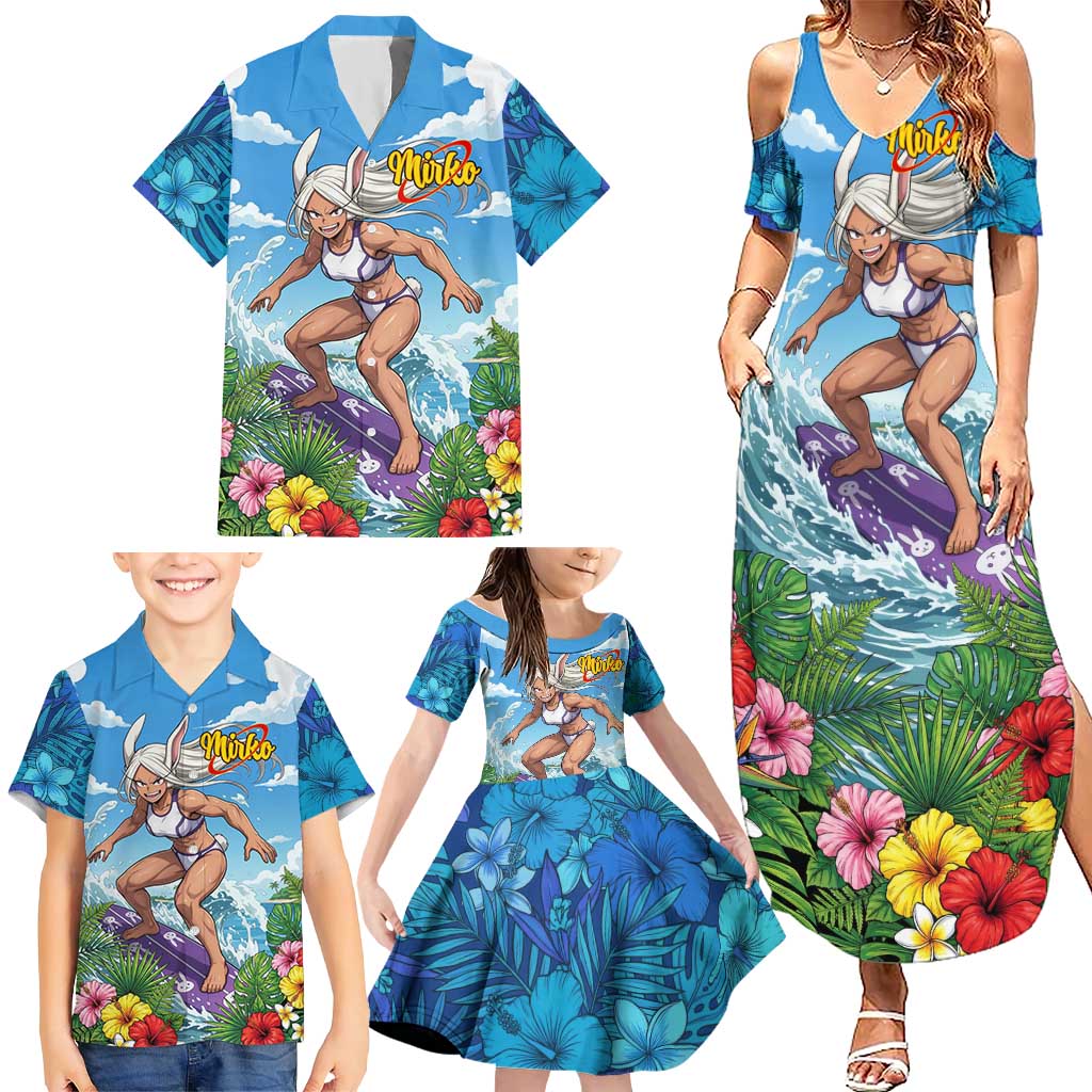 Mirko Summer Chill Family Matching Summer Maxi Dress and Hawaiian Shirt Tropical Anime Surfing Power