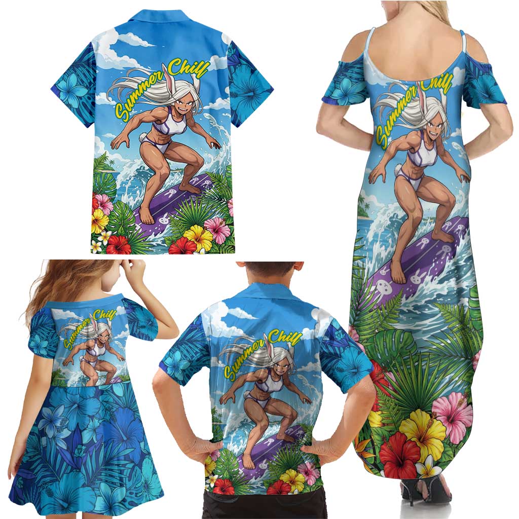 Mirko Summer Chill Family Matching Summer Maxi Dress and Hawaiian Shirt Tropical Anime Surfing Power