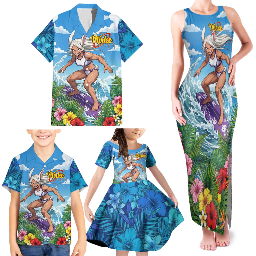 Mirko Summer Chill Family Matching Tank Maxi Dress and Hawaiian Shirt Tropical Anime Surfing Power