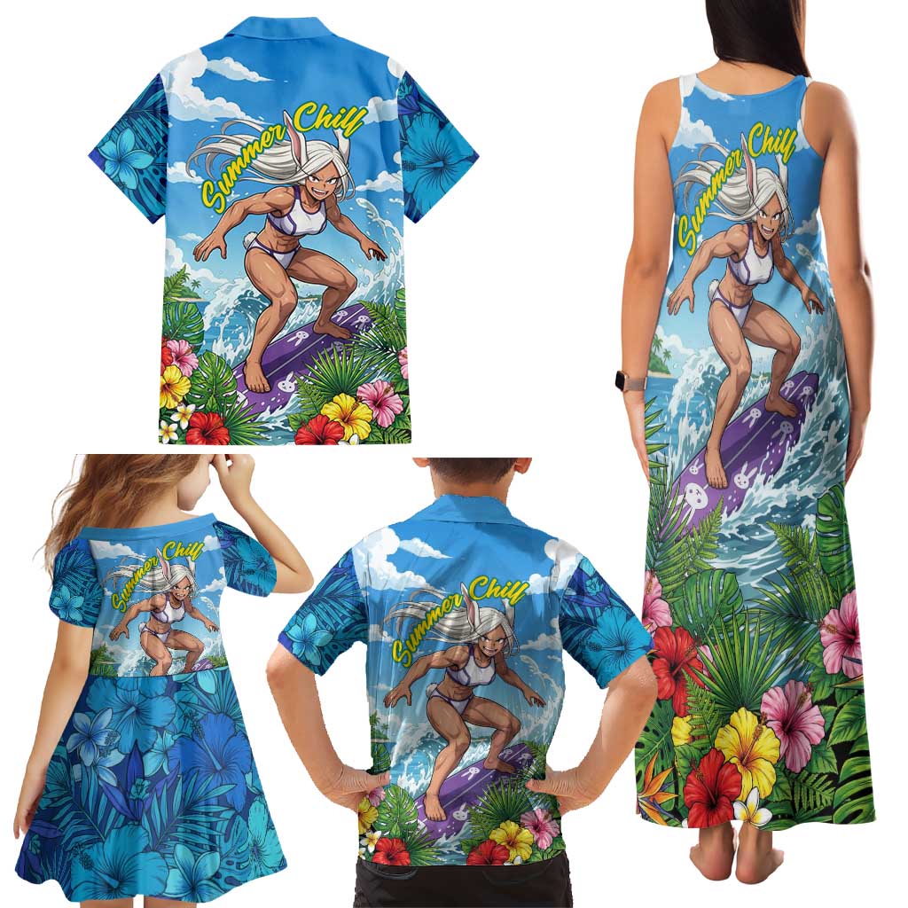 Mirko Summer Chill Family Matching Tank Maxi Dress and Hawaiian Shirt Tropical Anime Surfing Power